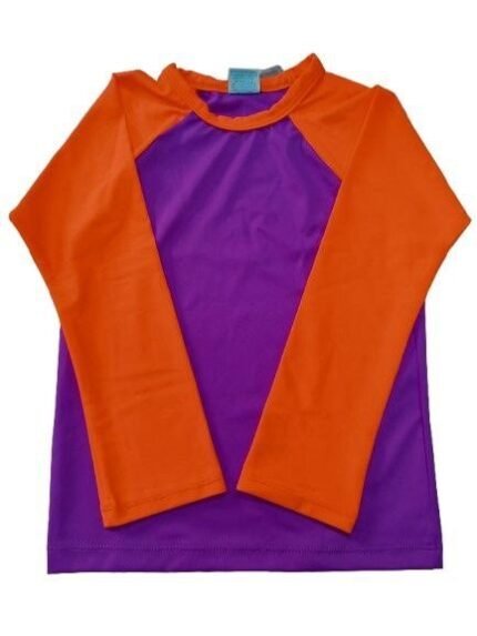 Franela surfista juvenil (Morado con mangas naranjas)